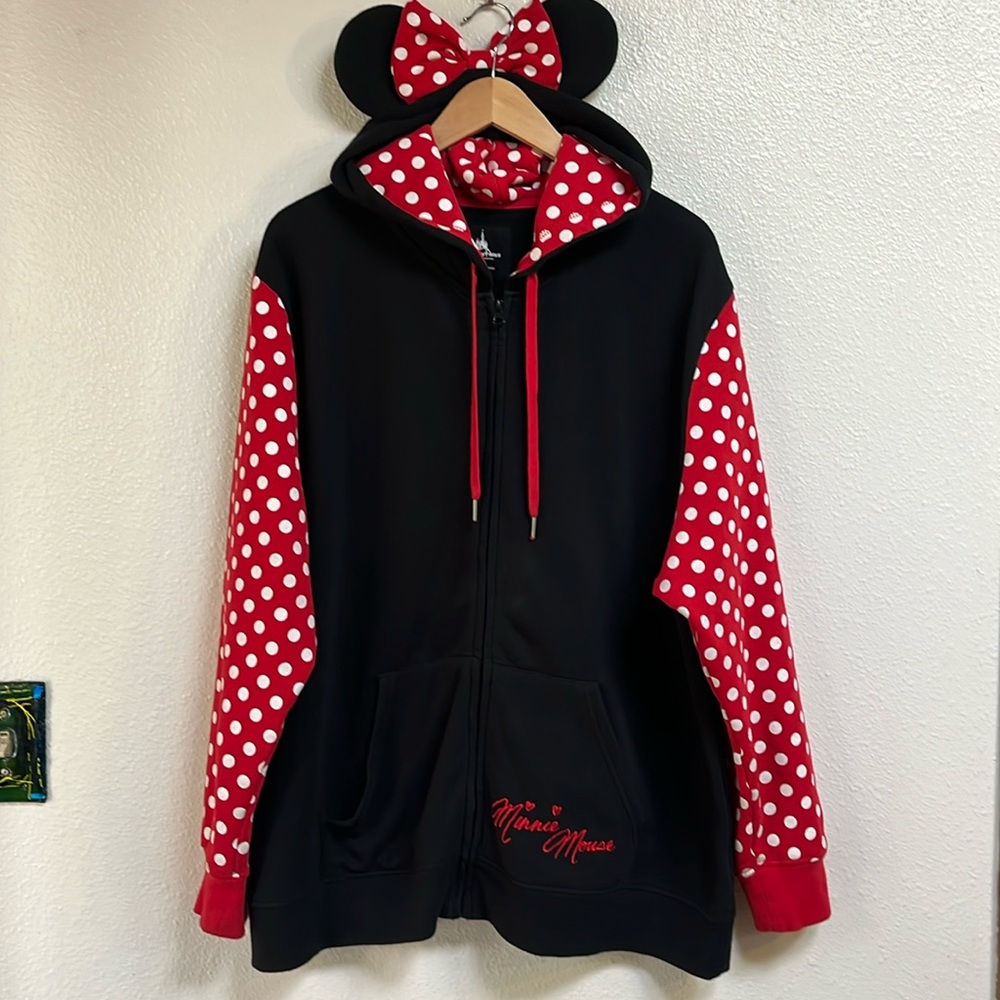 Disney Parks Black Minnie Hooded Sweatshirt with Ears 2X